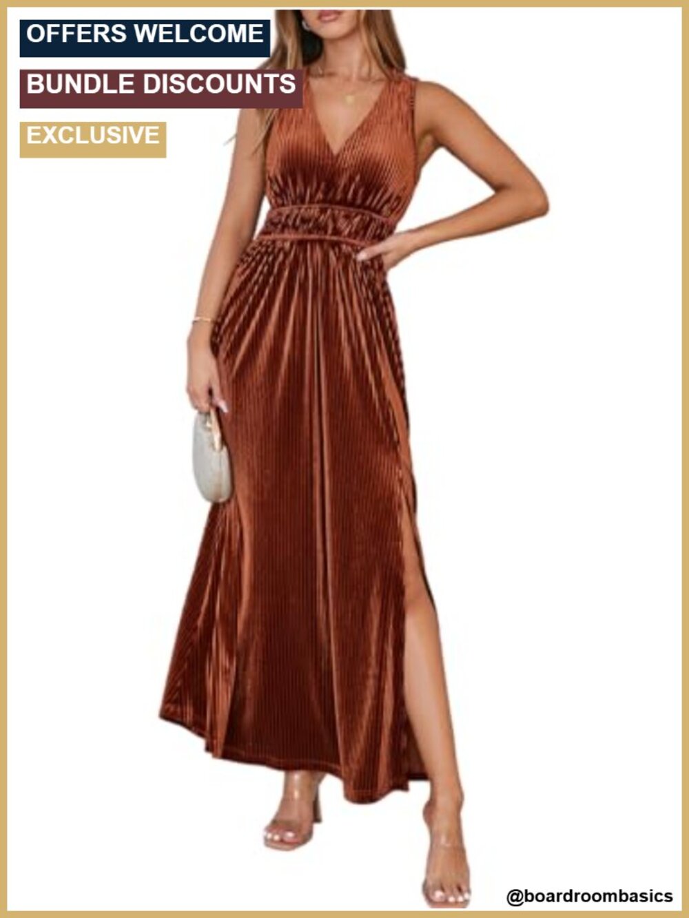 Sleeveless Velvet Maxi Dress High Slit Formal Wedding Guest Cocktail
